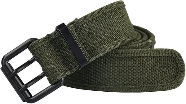 Dww-Herr Militär Bälte Canvas Tyg Dubbel Metall Spänne Rem, 120cm Längd