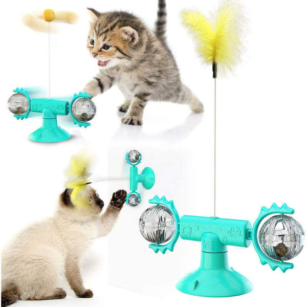 Interaktiv kattelekefjær, ball/fjær utskiftbar katteleke kattfjærleke erting katteleke vindmølle katteleke med fjær, ball, kattemynte, blå