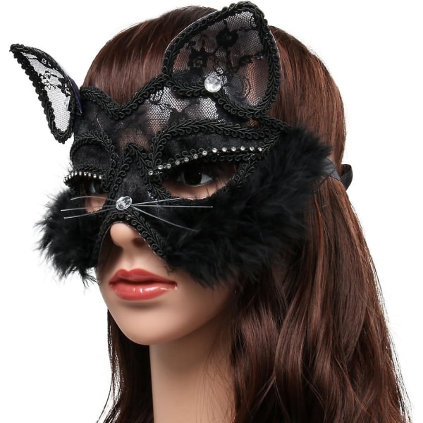 Sexig spetsmaskerad mask kvinnlig kattmask venetiansk mask lämplig för maskerad Halloween jul karneval gudinna