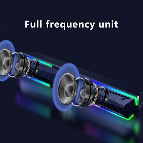 Computer Bluetooth-højttaler med dobbelte højttalere, RGB-lys, subwoofer, stereo surround, USB-stereo, computer, tv, universelt lydsystem