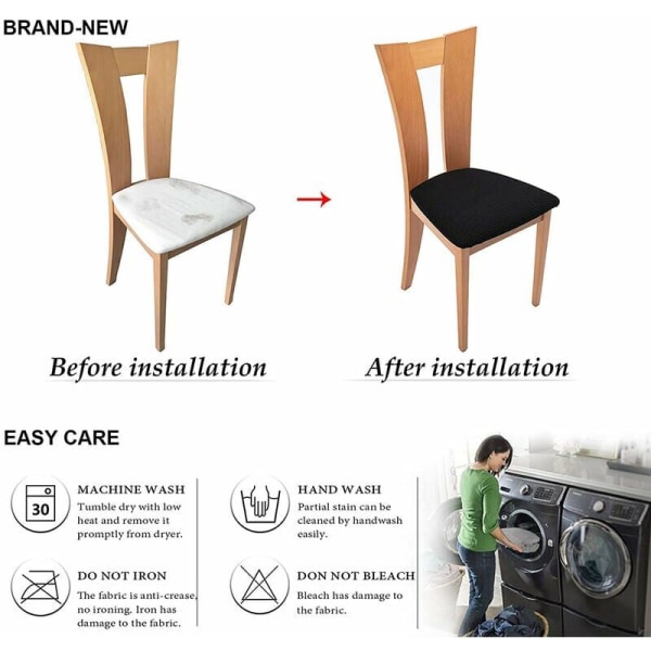 Stykke stretch Jacquard stole sædebetræk, aftageligt vaskbart støvtæt sæde pudebetræk til spisestue stole