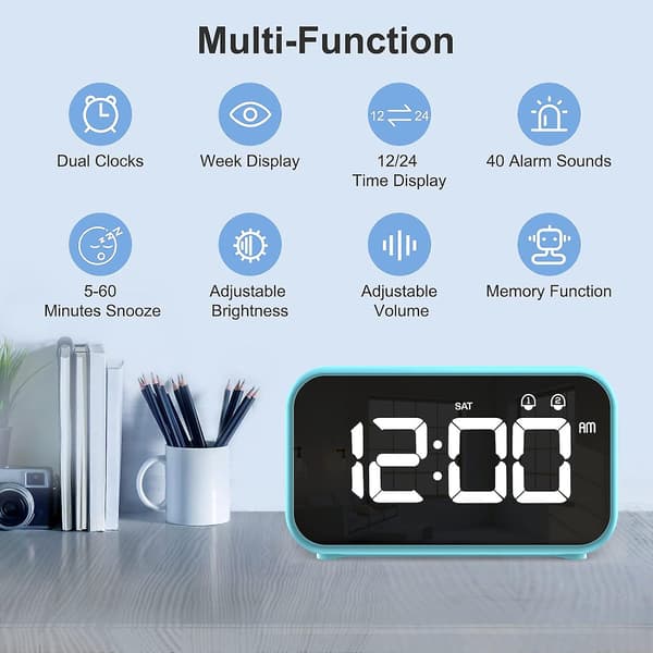Digital klocka med nap timer, snooze, batteridriven och USB-laddning med dubbla alarm