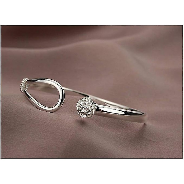 Silver Armband Elegant Clip-on Knapp Kvinnors Silver Armband Floral Design Silver Charm Armband Bangle Klassisk Bangle (925 Pläterad Silver )