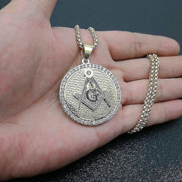 Ny Klassisk Punkstil Guld Färg Kubisk Zirkonia Frimurar Rostfritt Stål Halsband Hänge Berlock Accessoar Smycke Gåva (Silver)