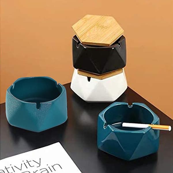 Keramisk askkopp med lock, vindtät design och geometrisk form (GRÖN)