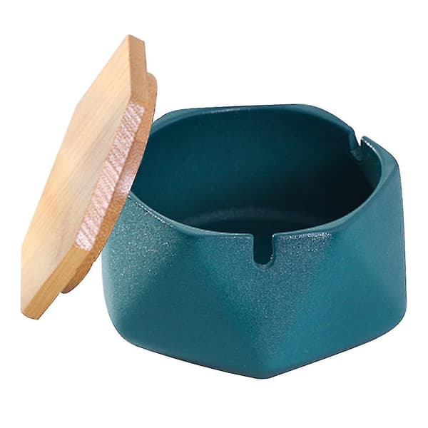 Keramisk askkopp med lock, vindtät design och geometrisk form (GRÖN)