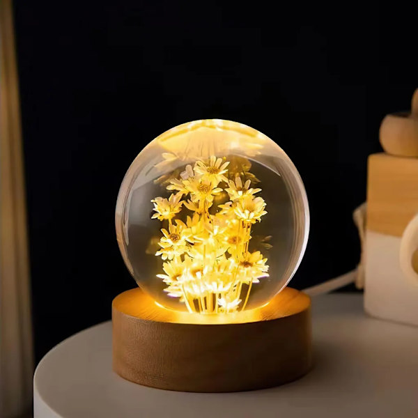 LED dekorativt lys, blomst natlys, krystal natlys, moderigtigt og smukt, krystalkuglelampe, gul tusindfryd