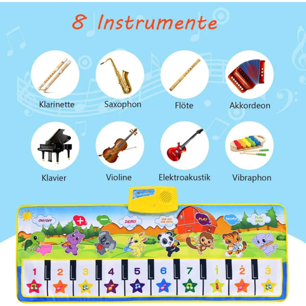 Baby Music Touch Matta 100x36CM Music Piano Keyboard Matta Baby leksaker för bebisar, 100*36cm