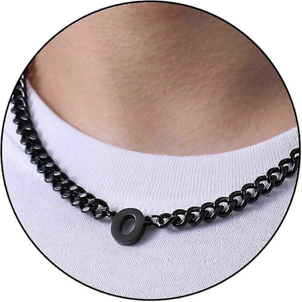 Initial A-z Kubansk Länk Halsband För Pojkar Män Kvinnor Bokstav Hänge Rostfritt Stål 6.5mm 18+2 Tum Smyckesgåva-Bra（Svart，O）