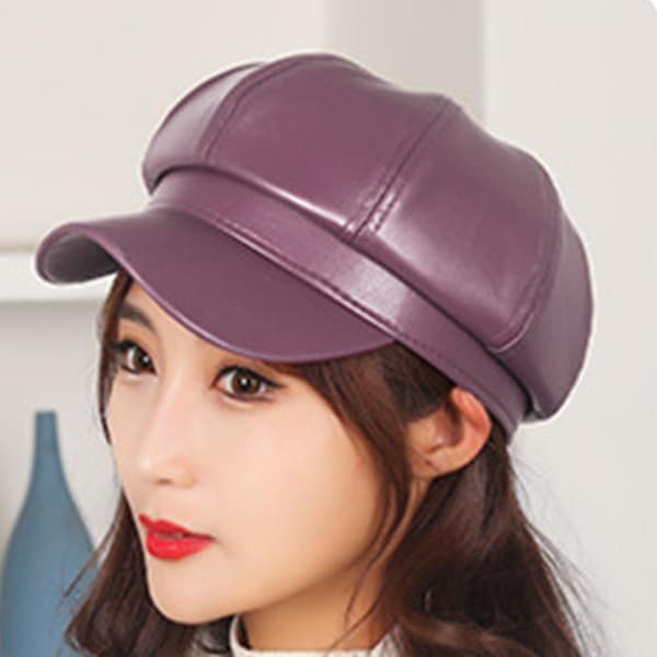 Pu Læder Cab Maler Hat Gatsby Ivy Beret（lilla）