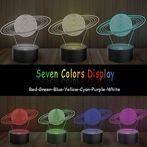 3D Saturn Ring Illusion Lamp LED Nattlampa Med 7 Färger Ändras & Touch Switch USB-Powered Sovrum Skrivbordslampa