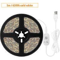 USB-sensorlyslist, fleksibel stripelys, vanntett LED-lyslist, dekorativ lyslist, USB-sensorlys, 5 m, 6500 K kald hvit