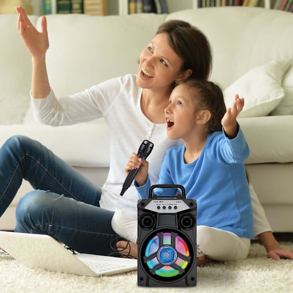 Bärbar Bluetooth-högtalare med dubbla subwooferbas, Bluetooth 5.0, stöd för FM-radio (fri storlek, svart)