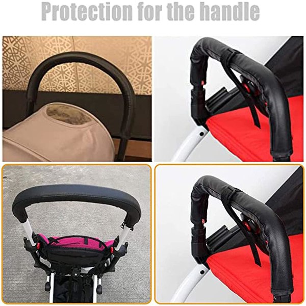 2st barnvagnshandtagsskydd, universal cover, PU-lädervagnsarmstöd, passar de flesta barnvagnar