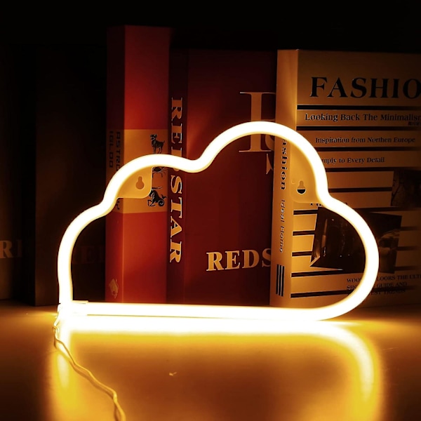 Moln Neon Skyltar, Neon Skylt för Väggdekor, Neonljus för Estetisk Rumdekor, USB/Batteridriven LED Neon Skyltar för Sovrum, Vardagsrum, Jul