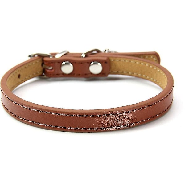 Læderhalsbånd til katte og hvalpe, justerbar 20cm-27cm cm - Brun
