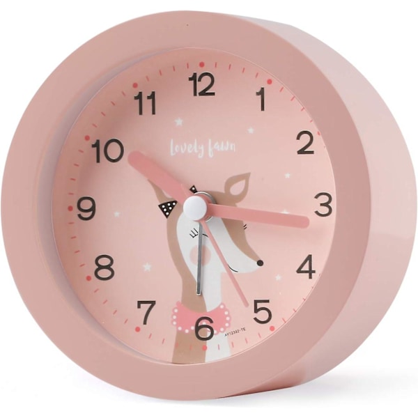 2024, Väckarklocka Barn Analog Non Ticking Tyst Söt Väckarklocka för Pojkar Flickor med Nattljus Reseväckarklocka Student Väckarklocka (Rosa)