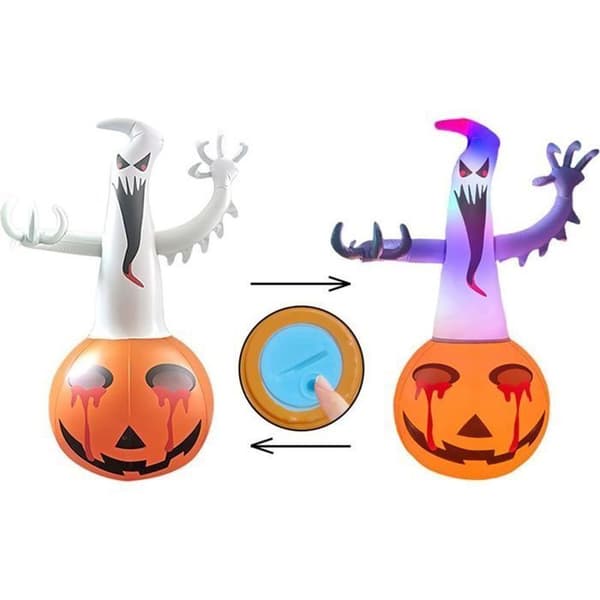 Oppustelig Halloween-dekoration - WINLLINEE - Græskar med spøgelse - Til have, gård, græsplæne, terrasse