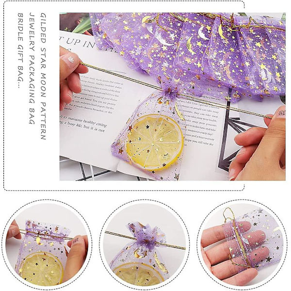 100 kappaletta organza-koru- ja karkkipusseja, 2,7x3,5 tuuman läpikuultava violetti organza-lahjapussi