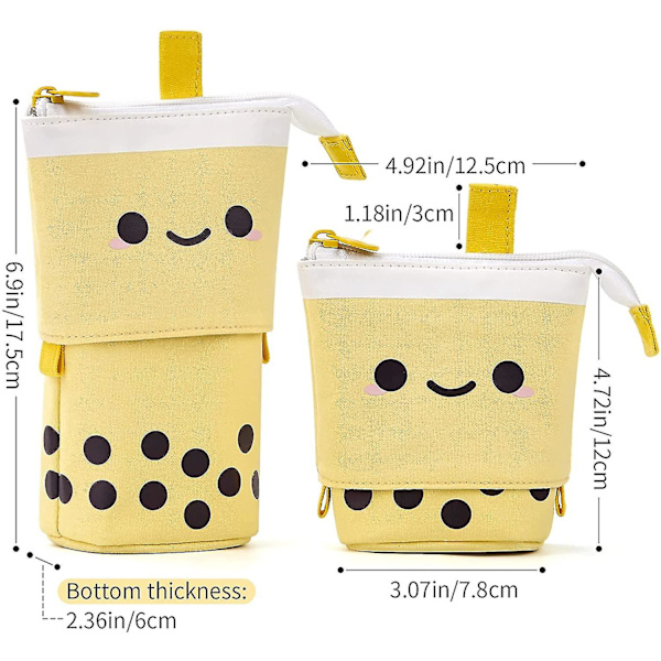 Söt pennfodral stående pennhållare teleskopisk sminkväska pop up kosmetikaväska med kawaii smile face skrivmaterialväska kontorsorganisationslåda (gul)