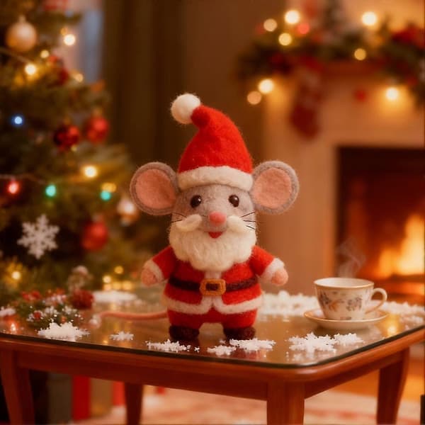 Musepynt i ullfilt, festivalgave, håndlaget dekorasjon, 8 cm E 4pcs
