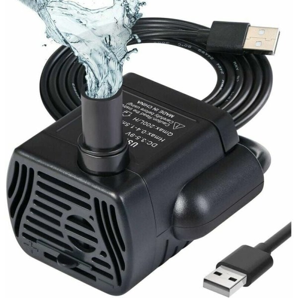 Dykvandspumpe Akvariumpumpe Justerbar 200L/H 3W Ultra støjsvag Catit USB-pumpe til dam Akvarium Fountain Aquarium 1,4m kabel