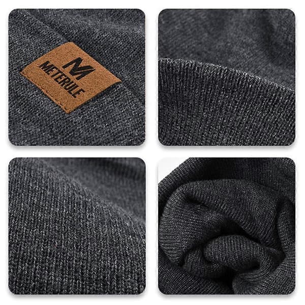 Strikket lue for vintervarme, elastisk passform, essensiell for kaldt vær, klassisk med brettekant dark grey and blue