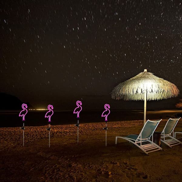 2 stk. Flamingo Neon Pink Solcelled Have Lamper til Plæne Stier