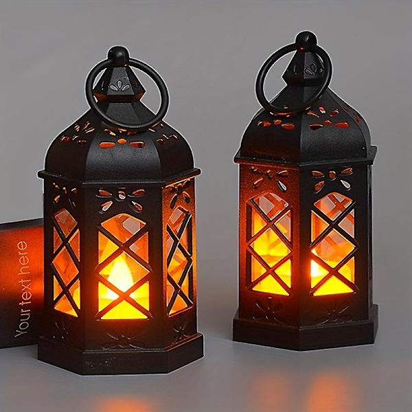 Europeisk Ramadan-lampa marockansk stil mini plast hexagonal vindlampa LED elektroniskt stearinljus semesterdekoration jul halloween ponnylykta R