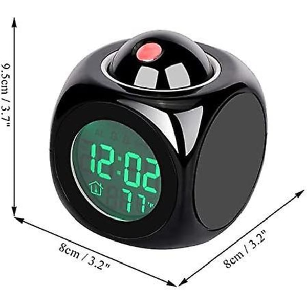 Digital väckarklocka, väggprojektion, LCD, LCD, snooze-larm, tidsvisning, LED-bakgrundsbelysning