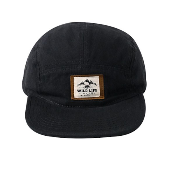 Snapback-hatte til mænd og kvinder - Justerbar skygge - Høj top - End cap til shopping, camping og gåture (Flat Edge WILD-sort)