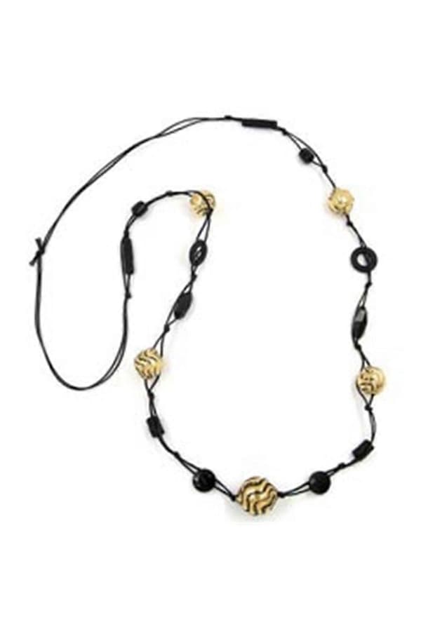 Halsband Vågiga Pärlor Svart-guld 100cm - Gl02134