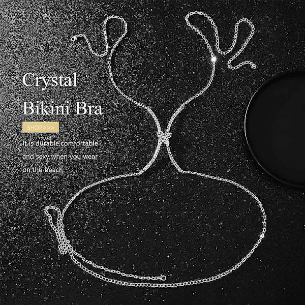 Bodiy hopeinen ketju Rhinests rintaliivien pidikeketjut kimmeltävät Rave-bikinit korut lisävarusteet naisille ja tytöille