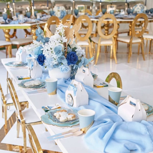 Bordslöpare i blå chiffong 27 x 120 tum, romantiska bordslöpare för bröllop, födelsedagsfestdekorationer