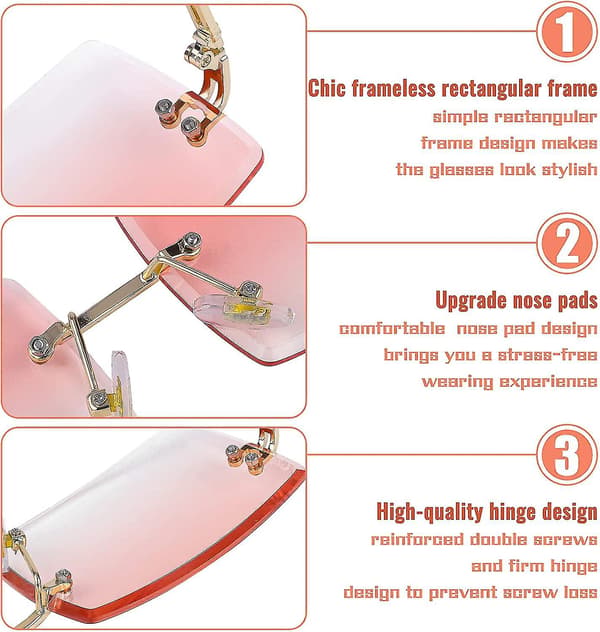 4 st Rimless Rektangulära Vinta Transparenta Glasögon för Män och Kvinnor