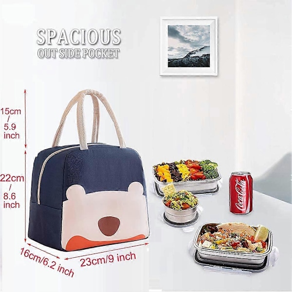 Söt Lunchväska för Kvinnor Barn Stor Kapacitet Återanvändbar Isolerad Lunchlåda Med Fick Cooler Tote Väskor för Män/Utomhus/Arbete (Orange)