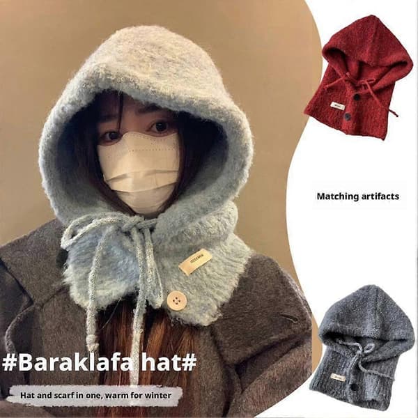 Stickat mössa och halsduk-set för kvinnor, varmt öronskydd för höst och vinter Red