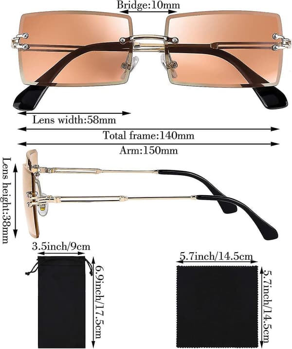 4 st Rimless Rektangulära Vinta Transparenta Glasögon för Män och Kvinnor