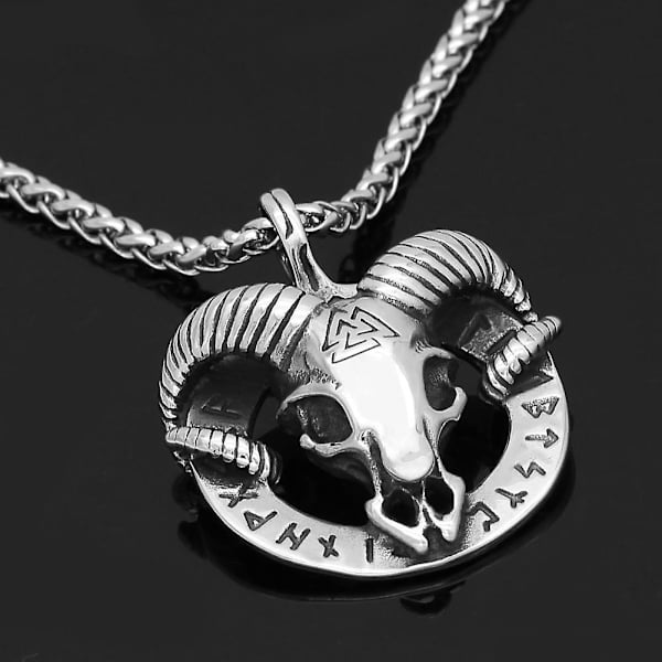 Nordisk Viking Odinuna Titanium Stål Saue Rune Triangel Skilt Rustfritt Stål Anheng Halskjede For Menn（Anheng Kjede，Sølv）