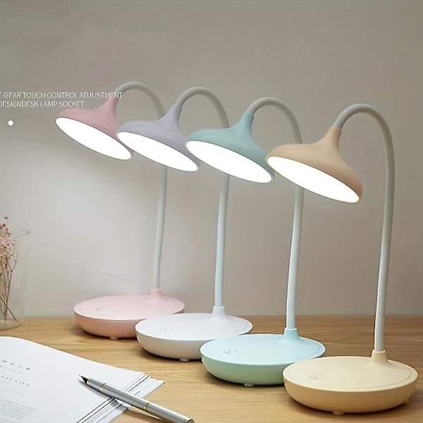 Liten skrivebordslampe, studie, sovesal, hjem, USB, øyebeskyttende lampe, skrivebordslampe, student, LED-ladelampe, soveromslampe, nattbordslampe (elfenbenshvit)