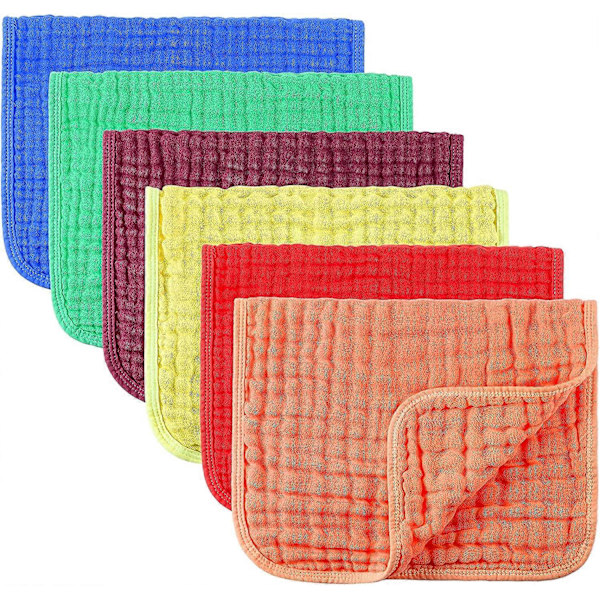 6 Stora Muslin-Rapar 20 x 10 Tum Multi-Färgade Muslin-Tvättservetter Rapar-Duk Blöjor 6 Absorberande Lager Muslin-Ansiktshanddukar för Bebis