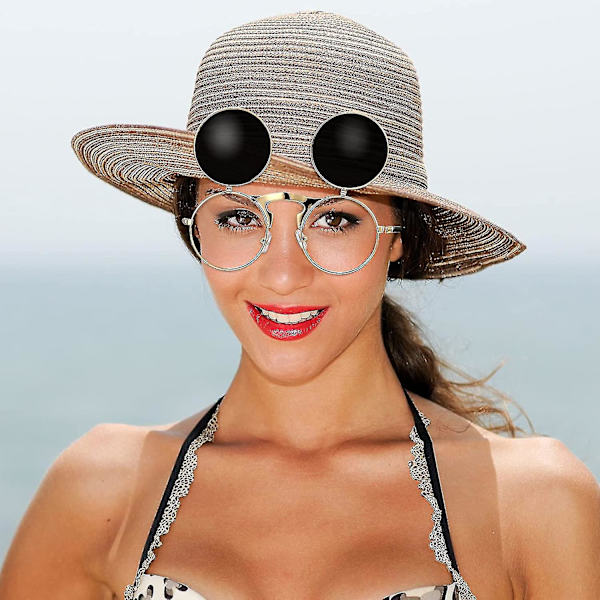 Fällbara Steampunk-solglasögon Svarta Gotiska Runda Retro Hippie-glasögon För Män Kvinnor