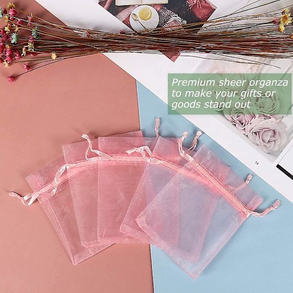 Blush Pink Organzaposer 3x4 Tommer 100stk, Net Gaveposer Smykkeposer