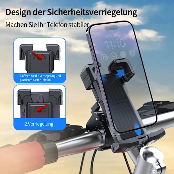 Motorcykel Telefonholder, 360° Roterbar Bilmontering, Sort