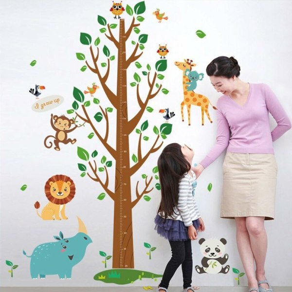Monkey Lion Giraffe Stort trädtillväxtdiagram Avtagbara väggdekaler Barn Baby Room Nursery Gör-det-själv dekorativa väggdekaler DKSFJKL