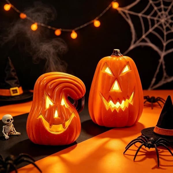 Halloween-dekoration, 2 stk. LED-græskarlys, oplyst græskar, til indendørs og udendørs brug