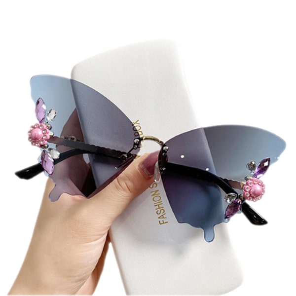Rimless Butterfly Shape Solbriller Fashion Uregelmæssig Streetwear Shades Foto Prop Festartikler（Grå Blå Gradient）