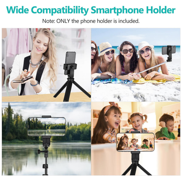 Smartphone klämhållare Telefonfäste Adapter Telefonklämma för stativ Selfie Stick med löstagbar klämma 360 Roterbar med tre 1/4 trådar kompatibel Wi