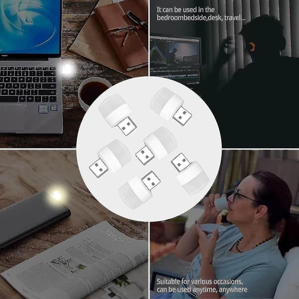6 stk. USB-plugglampe USB-nattlys Mini USB LED-lys USB-stemningslys Liten rund nattlys