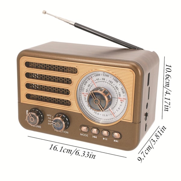 Utsalg Tretre Retro Trådløs Bluetooth-høyttaler Mobiltelefonkort Utendørs Lyd Mini Subwoofer FM-radio Lommelykt